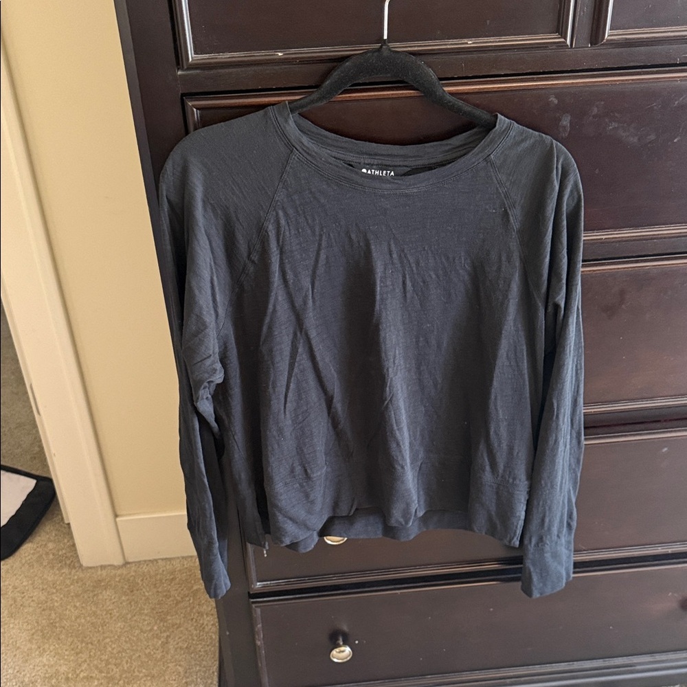 Athleta Black Crewneck Long Sleeve Top
